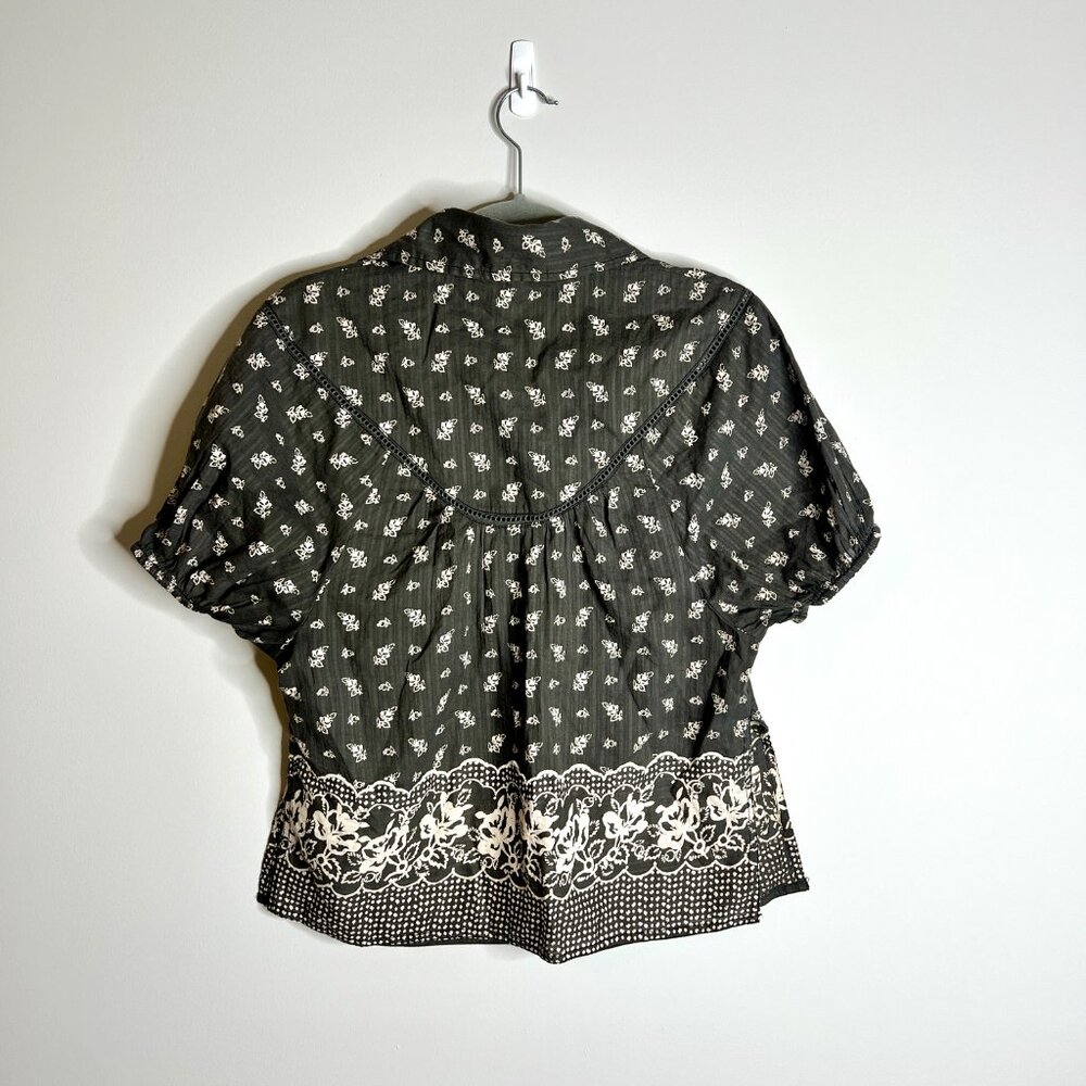 Pilcro Brown Floral Border Print Puff-Sleeve Blouse - Picture 6 of 6
